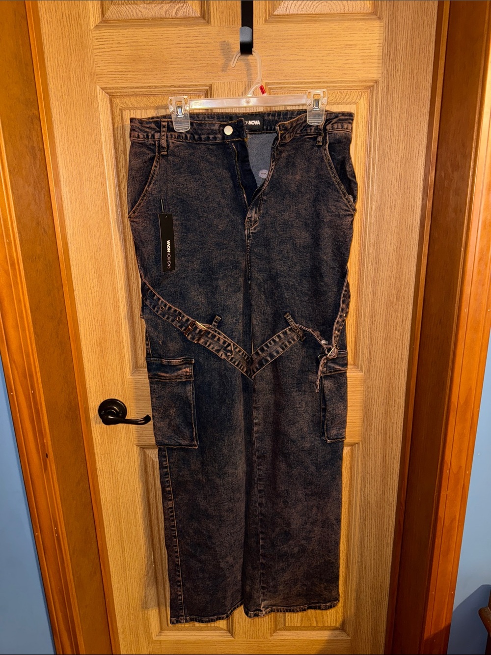 Fashion Nova Black Washed Relaxed Cargo Jeans